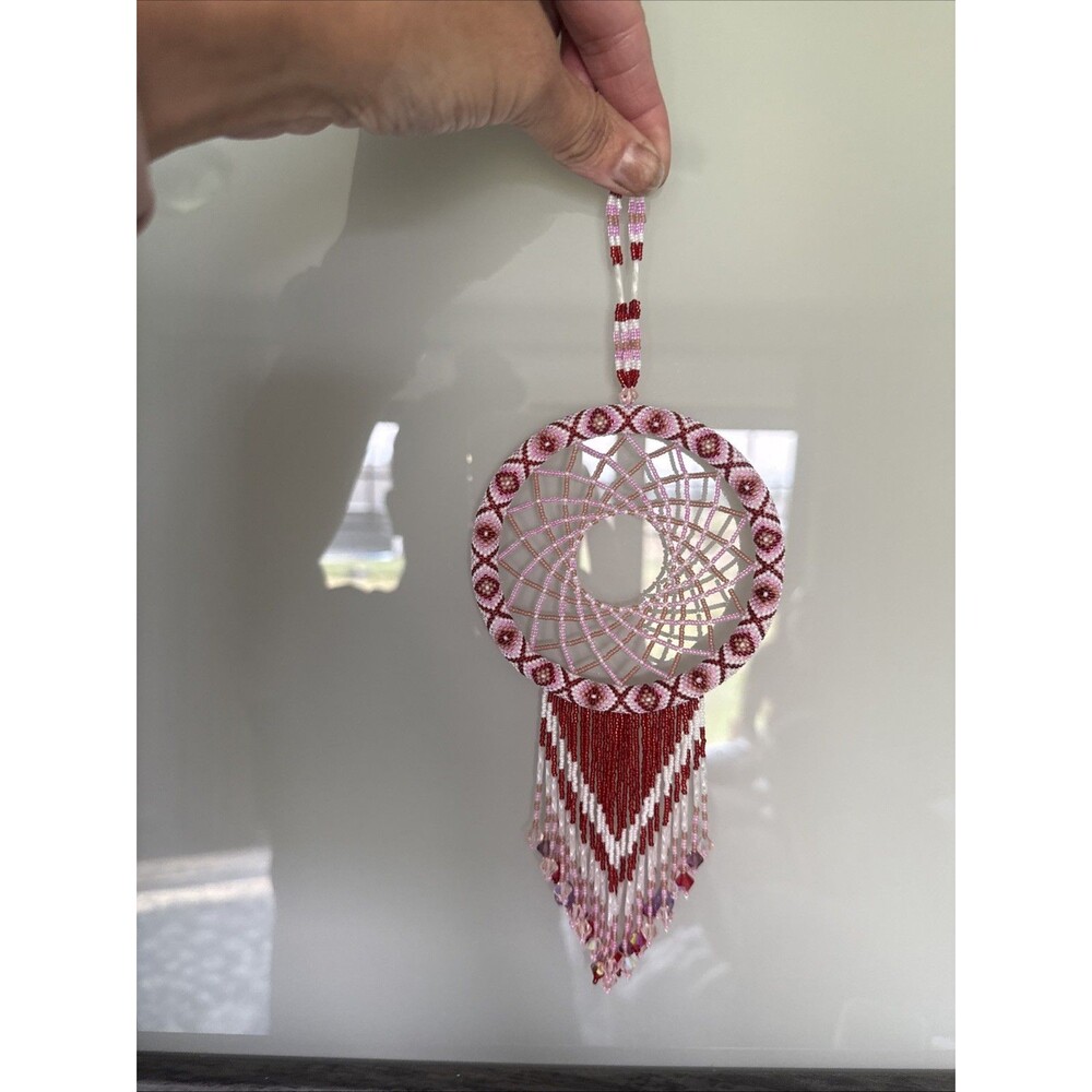 Beaded Dream Catcher Pink Red